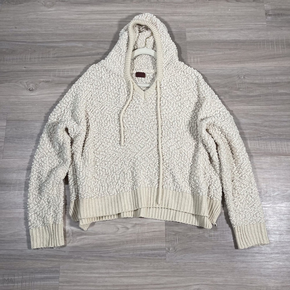 POL Women's Sweater Hoodie Pullover Textured Neutral Boho L Cream